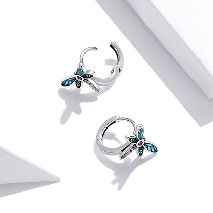 925 Sterling Silver Dragonfly Earrings with CZ and Enamel - 0.9 cm for Women  DestGlow