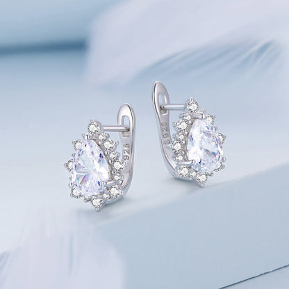 925 Sterling Silver Platinum Plated CZ Pavé Setting Earrings  DestGlow