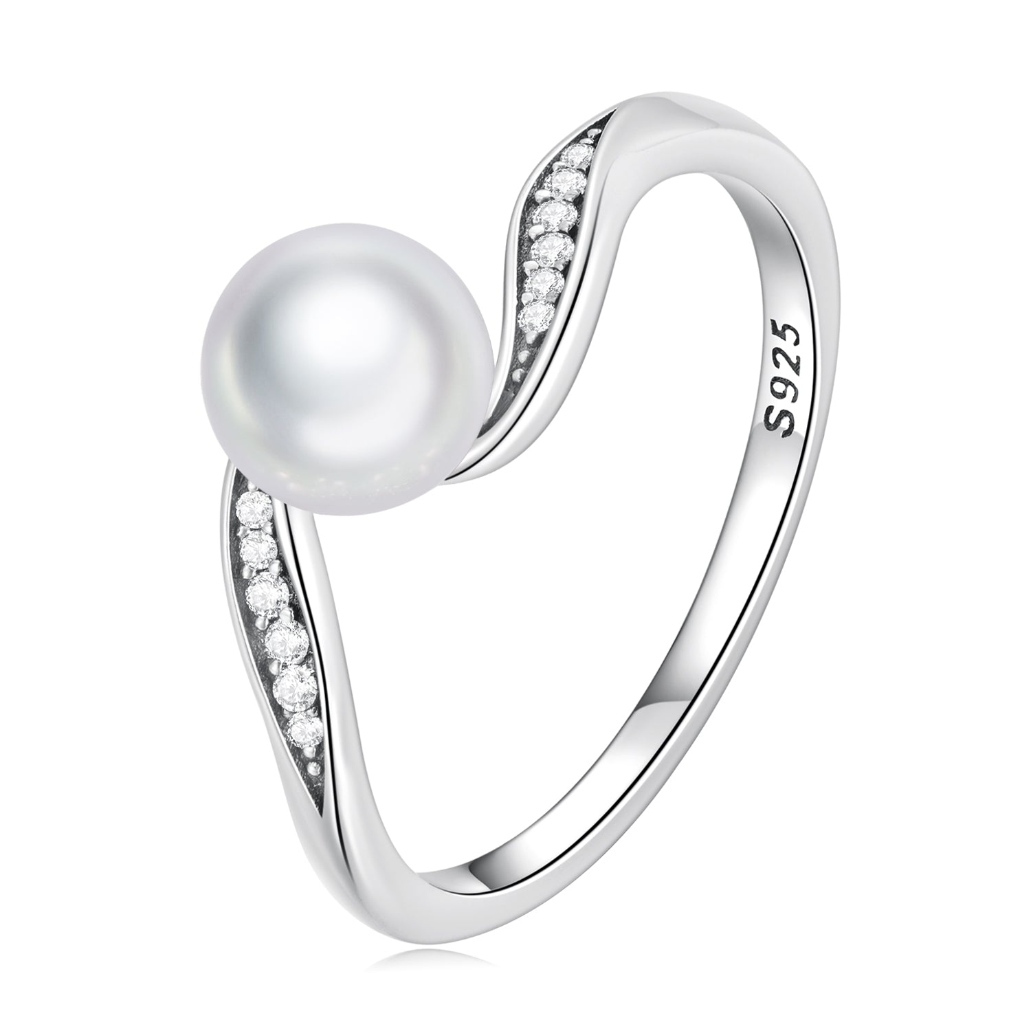925 Sterling Silver Oxidized CZ &amp; Pearl Ring Size 6 for Women  DestGlow