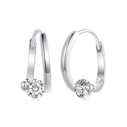 925 Sterling Silver Earrings with Pavé Setting CZ, Platinum Plated, 15x7mm for Women  DestGlow