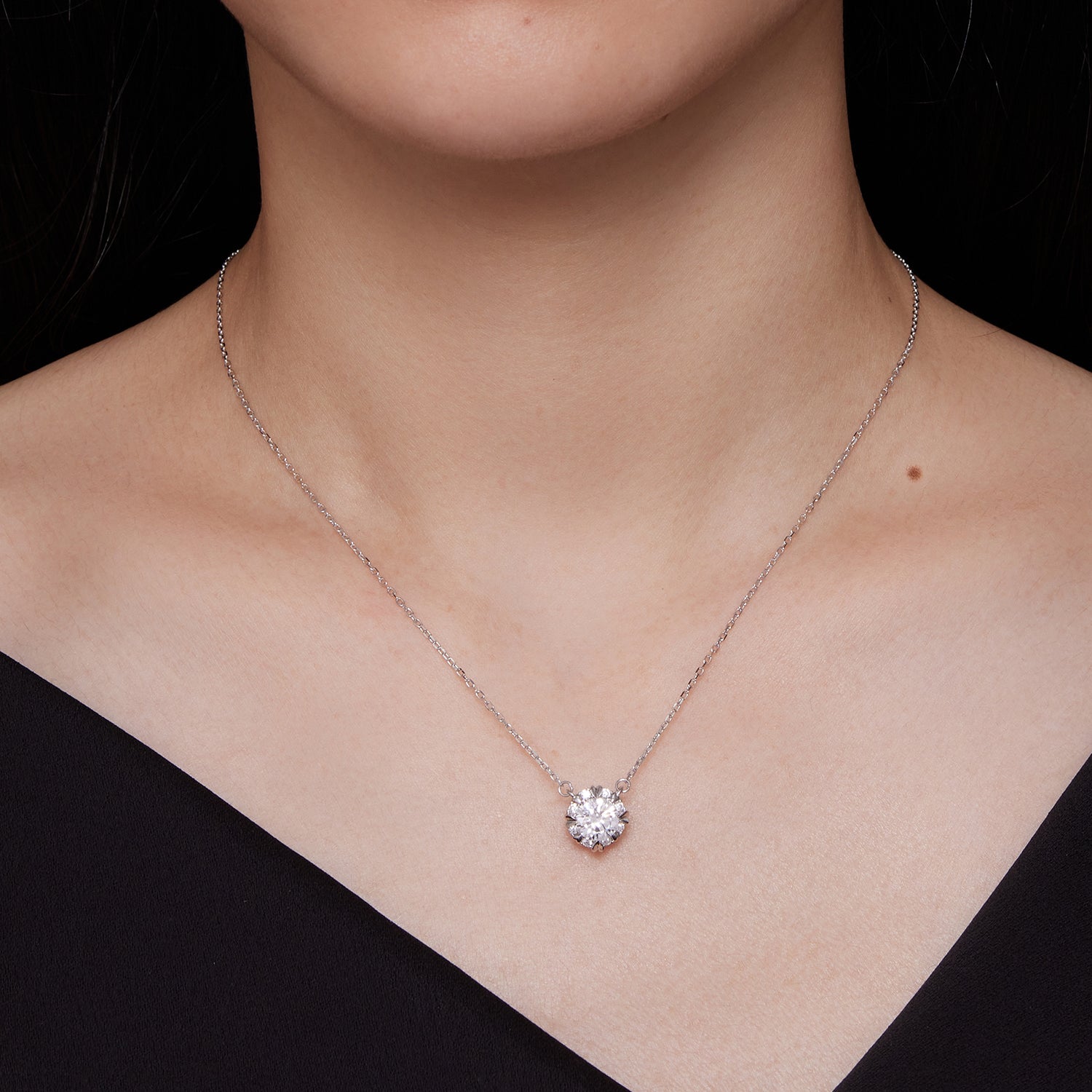 925 Sterling Silver Moissanite 1.0 Carat Necklace with Pavé Setting for Women  DestGlow