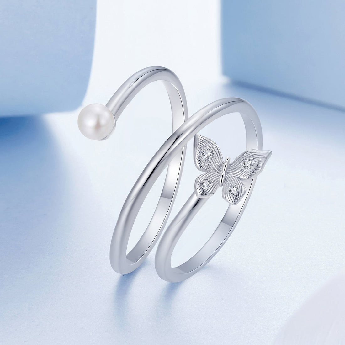 925 Sterling Silver &amp; White Gold Plated Pave Setting CZ &amp; Natural Pearl Ring for Women  DestGlow