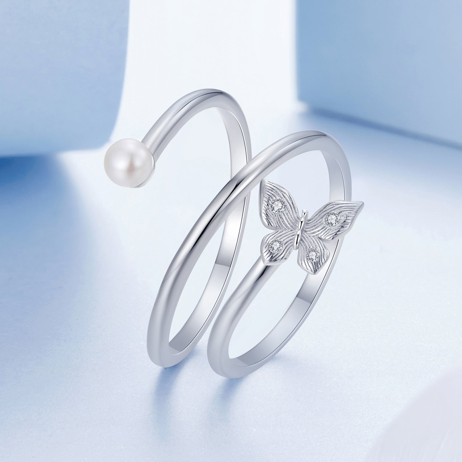 925 Sterling Silver &amp; White Gold Plated Pave Setting CZ &amp; Natural Pearl Ring for Women  DestGlow