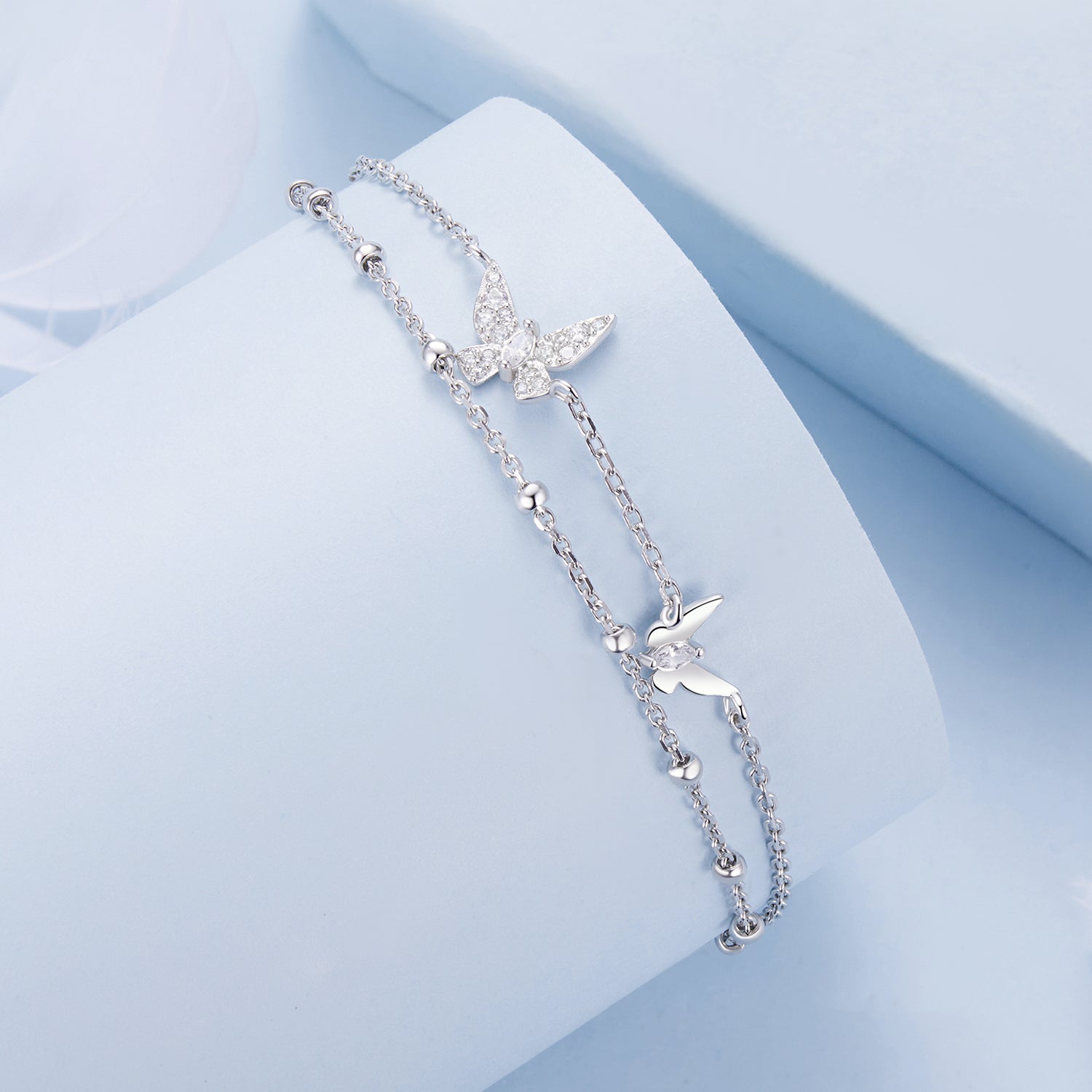 925 Sterling Silver Bracelets with Platinum Plating and CZ Stones - 150+60mm  DestGlow