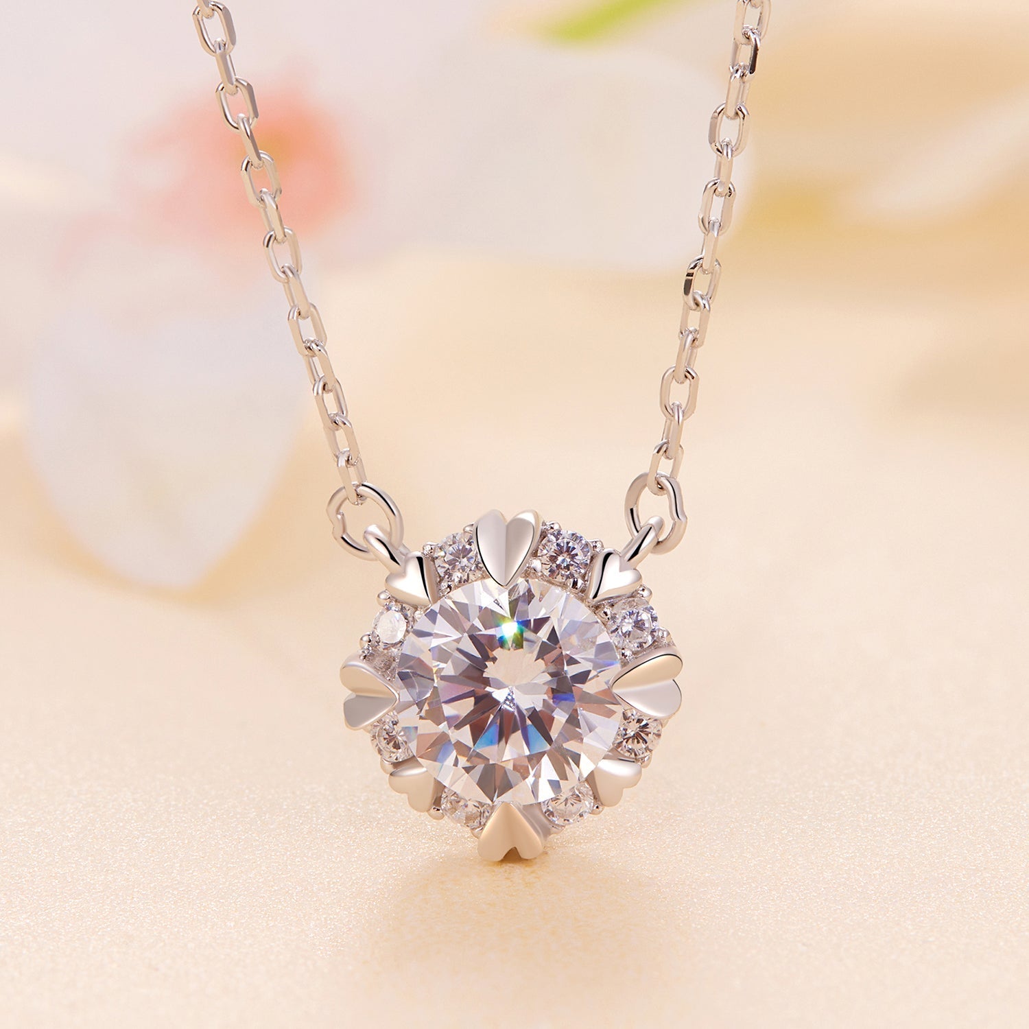 925 Sterling Silver Moissanite 1.0 Carat Necklace with Pavé Setting for Women  DestGlow