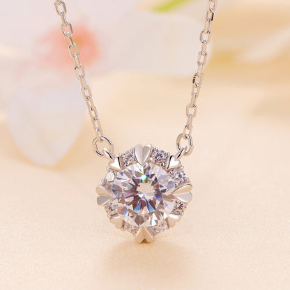 925 Sterling Silver Moissanite 1.0 Carat Necklace with Pavé Setting for Women  DestGlow