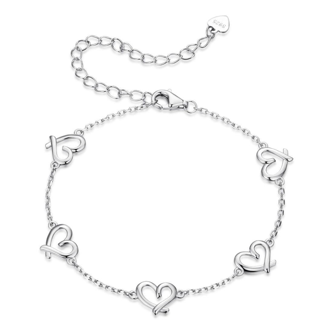 925 Sterling Silver 15+6cm 0.8cm Heart White Gold Plated Bracelet for Women  DestGlow