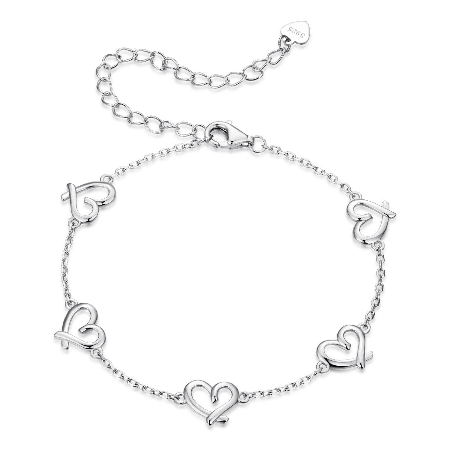 925 Sterling Silver 15+6cm 0.8cm Heart White Gold Plated Bracelet for Women  DestGlow