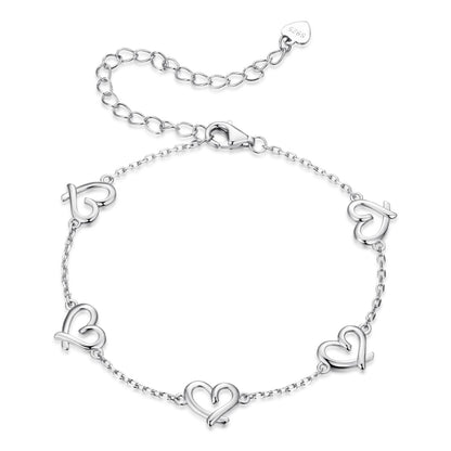 925 Sterling Silver 15+6cm 0.8cm Heart White Gold Plated Bracelet for Women  DestGlow