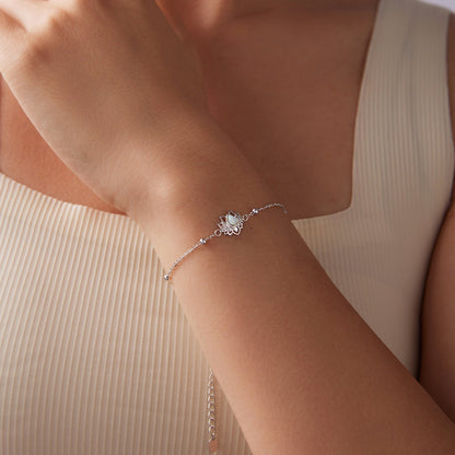 925 Sterling Silver White Gold Plated Bracelet with Synthetic Opal - Length 15+6cm for Women  DestGlow
