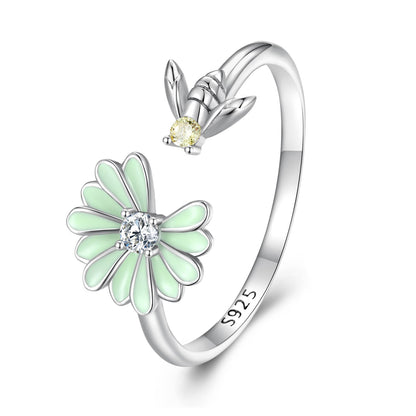 925 Sterling Silver Enamel CZ Plated Platinum Ring  DestGlow