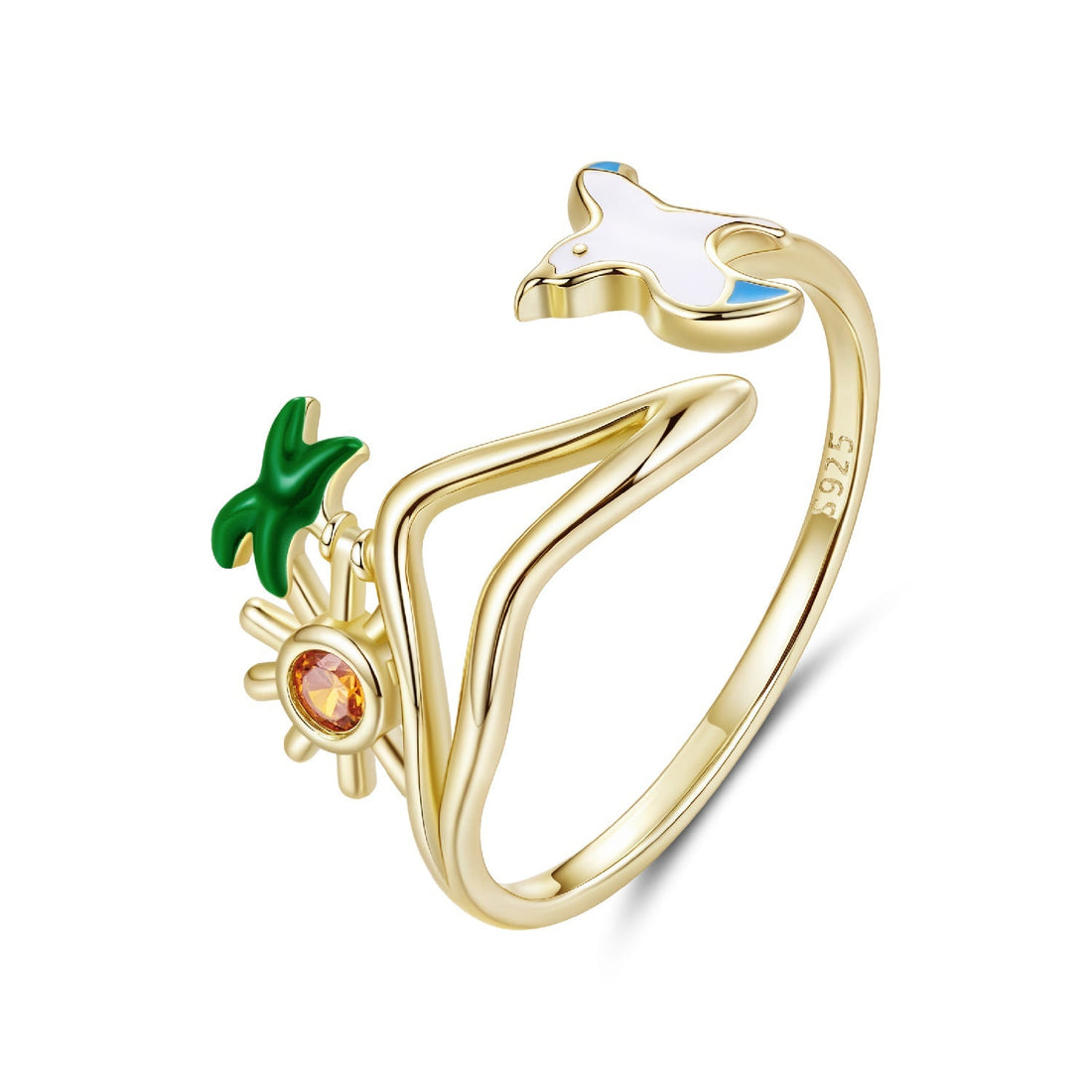 925 Sterling Silver Enamel Pavé Setting CZ Gold Plated Ring for Women  DestGlow