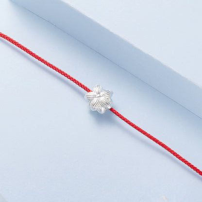 925 Sterling Silver Bracelet with White Gold Plating and Cotton Cord for Women  DestGlow