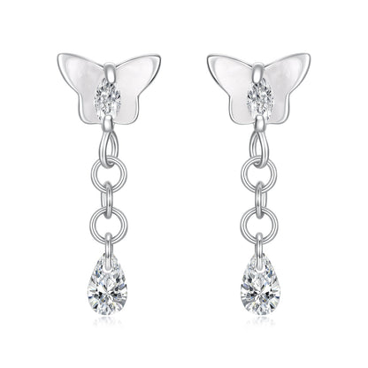 925 Sterling Silver &amp; Brass Earrings with White Gold Plating, 2.0x0.8cm for Women