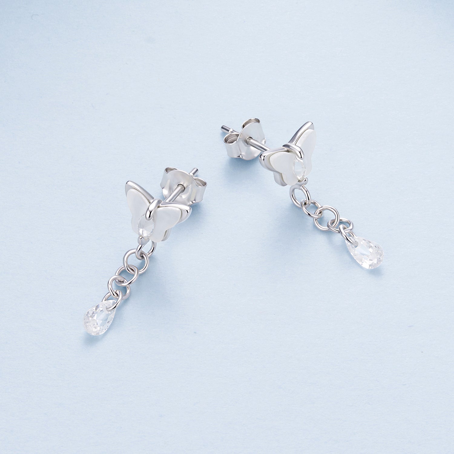 925 Sterling Silver &amp; Brass Earrings with White Gold Plating, 2.0x0.8cm for Women