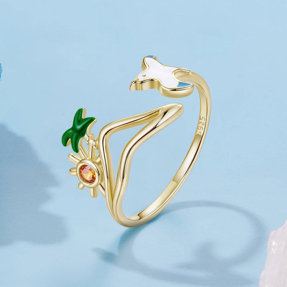 925 Sterling Silver Enamel Pavé Setting CZ Gold Plated Ring for Women  DestGlow