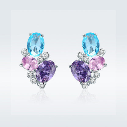 925 Sterling Silver Earrings with Transparent Glass, 1.6*1.1cm for Women  DestGlow