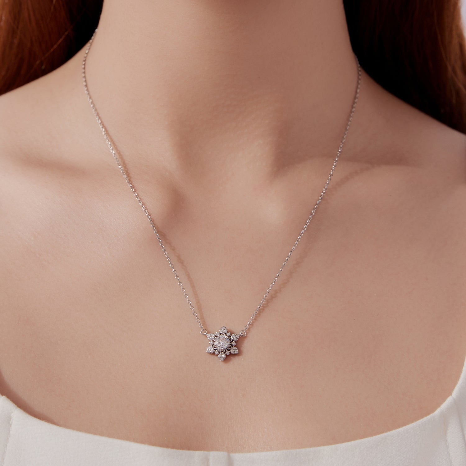 925 Sterling Silver White Gold Plated CZ Necklace 45cm for Women  DestGlow