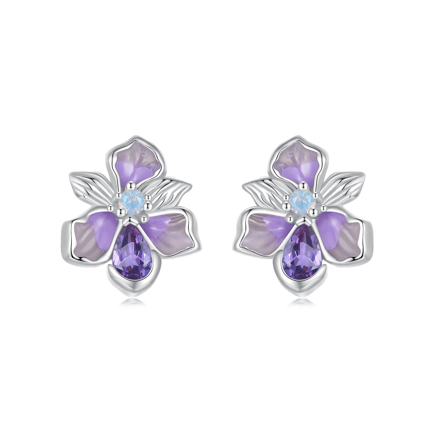 925 Sterling Silver Earrings with Nano Opal Stone and CZ, White Gold Plated, 0.7cm, for Women  DestGlow