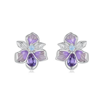 925 Sterling Silver Earrings with Nano Opal Stone and CZ, White Gold Plated, 0.7cm, for Women  DestGlow