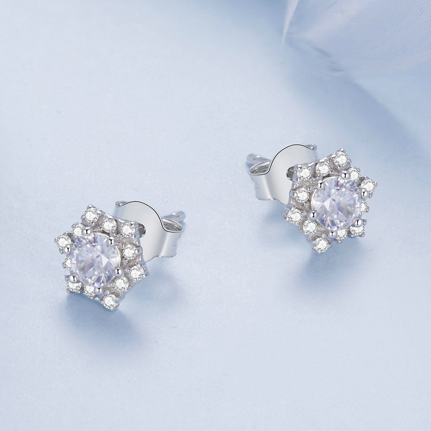 925 Sterling Silver Pavé Setting CZ Platinum Plated Earrings  DestGlow