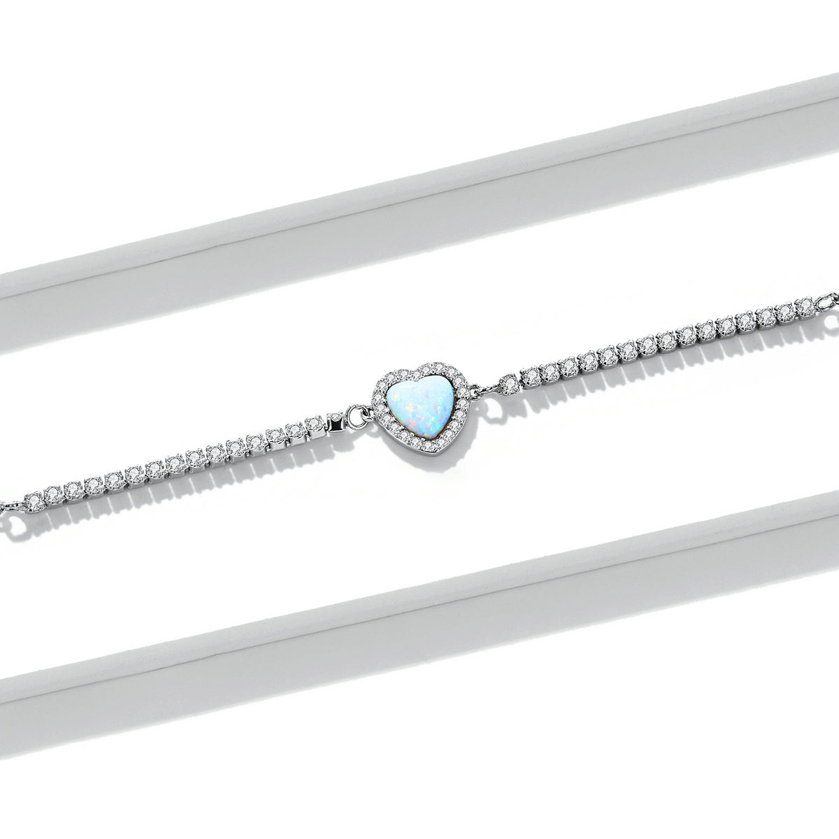 925 Sterling Silver Adjustable Bracelet with Translucent Opal and CZ for Women  DestGlow