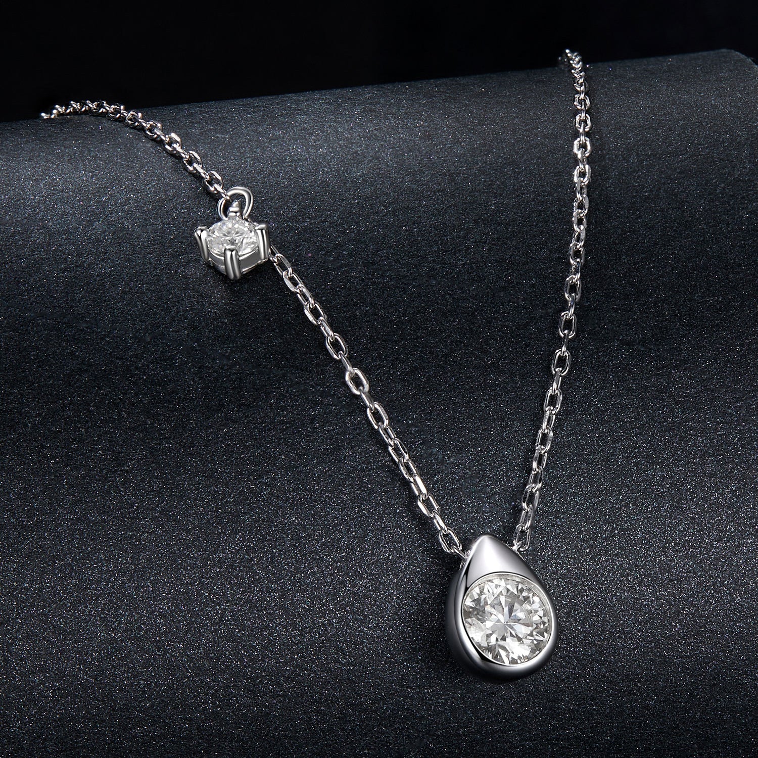 925 Sterling Silver + Moissanite Adjustable Necklace for Women - White Gold 0.5ct &amp; 0.1ct