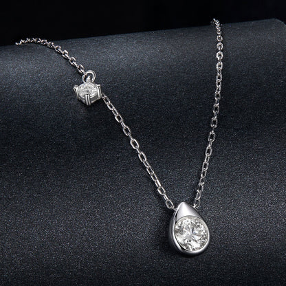 925 Sterling Silver + Moissanite Adjustable Necklace for Women - White Gold 0.5ct &amp; 0.1ct