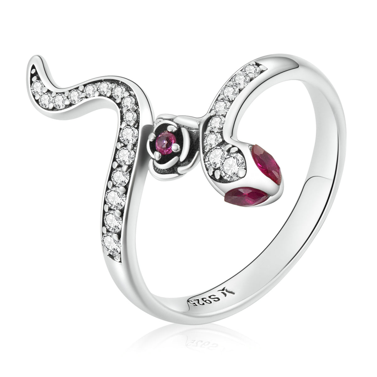 925 Sterling Silver Oxidized Snake Ring with Pavé Setting CZ for Women - Size 7.0  DestGlow