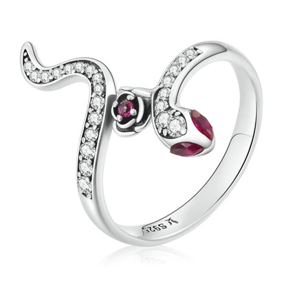 925 Sterling Silver Oxidized Snake Ring with Pavé Setting CZ for Women - Size 7.0  DestGlow