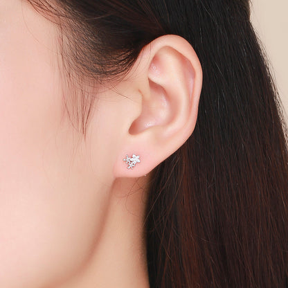 925 Sterling Silver Earrings with CZ in Pavé Setting, 0.6*0.7cm for Women  DestGlow