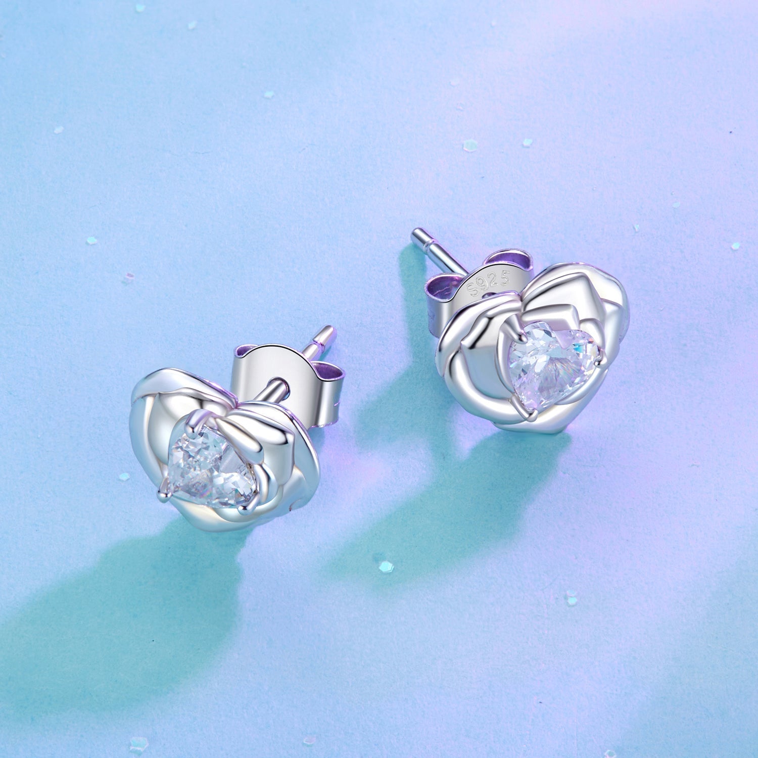 925 Sterling Silver Earrings with Pave Setting CZ and White Gold Plating  DestGlow