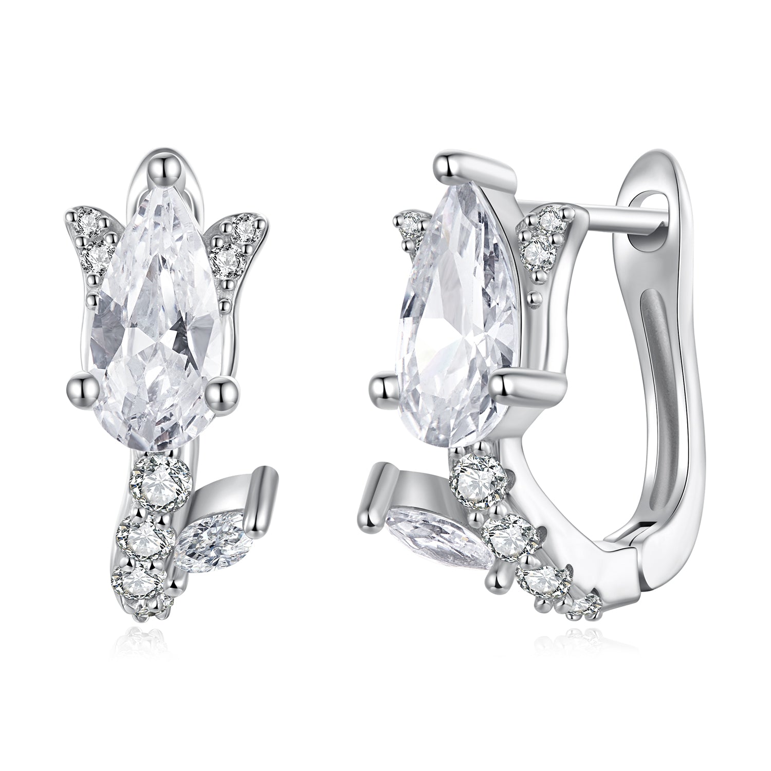 925 Sterling Silver Earrings with White Gold Plating and CZ  DestGlow
