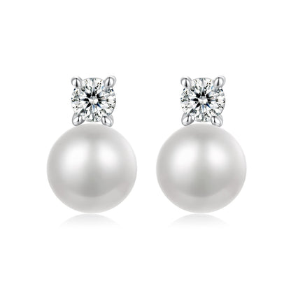 925 Sterling Silver Moissanite 0.1ct Freshwater Pearl Earrings for Women