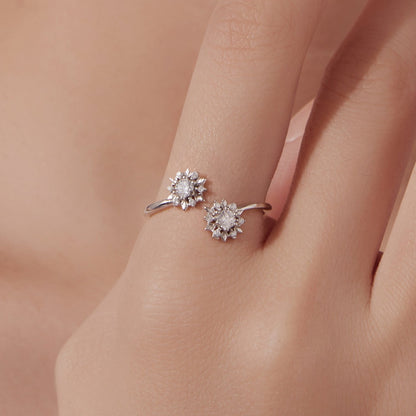 925 Sterling Silver Snowflake Ring with Pavé CZ in White Gold for Women  DestGlow