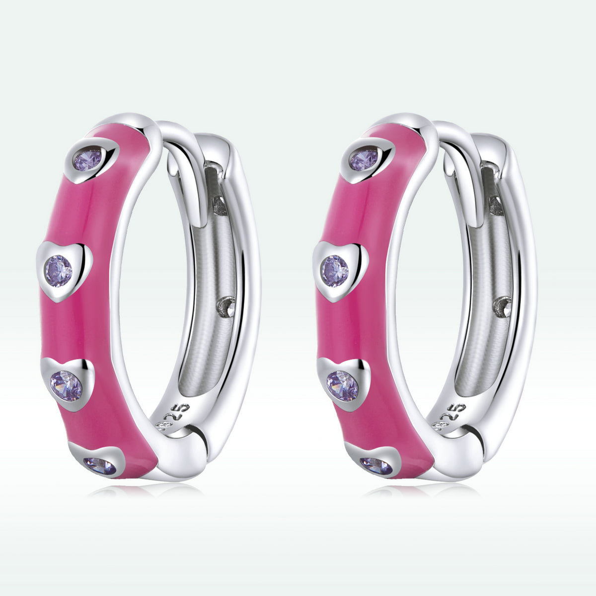 925 Sterling Silver Enamel CZ Earrings for Women, 1.2*0.3cm, Platinum Plated  DestGlow