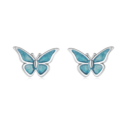 925 Sterling Silver Enamel Oxidized Earrings Size 0.7*1.1cm for Women