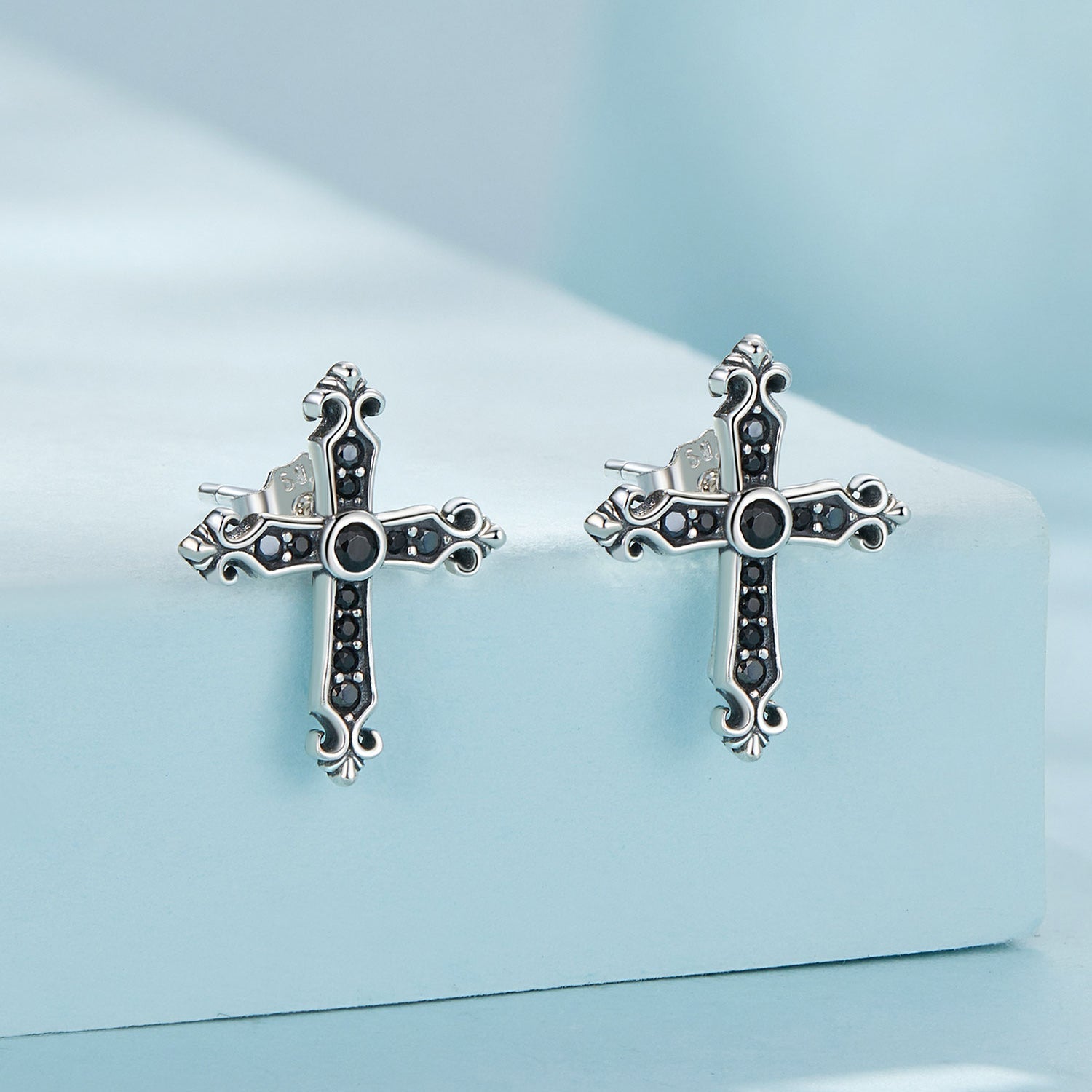 925 Sterling Silver Earrings with Pavé Setting CZ in Oxidized Silver, 15x12mm for Women  DestGlow