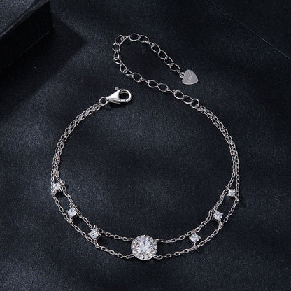 925 Sterling Silver 5.0mm Moissanite Bracelet with CZ and White Gold Plating for Women