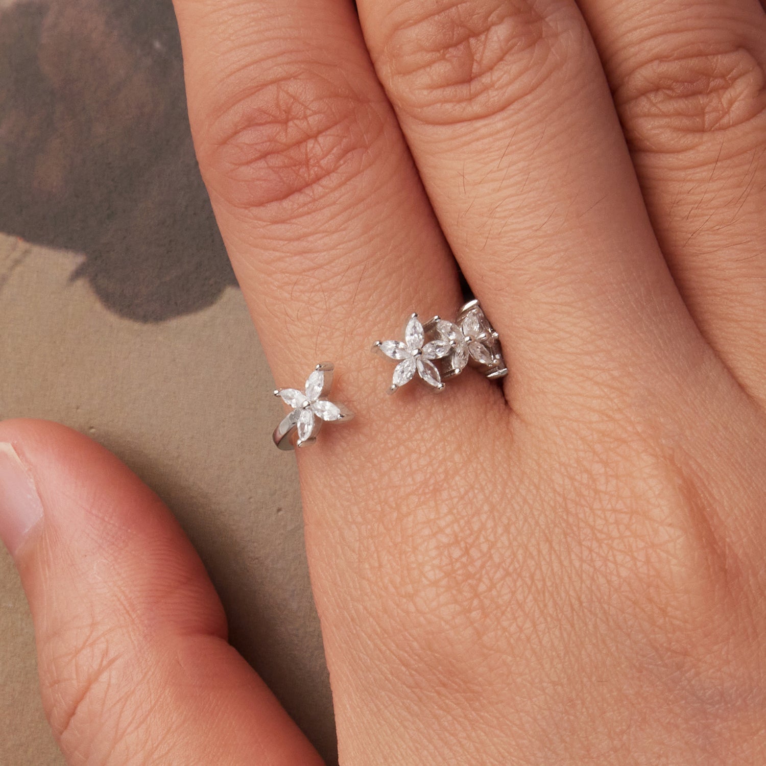 925 Sterling Silver White Gold Plated Pavé Setting CZ Flower Ring for Women  DestGlow