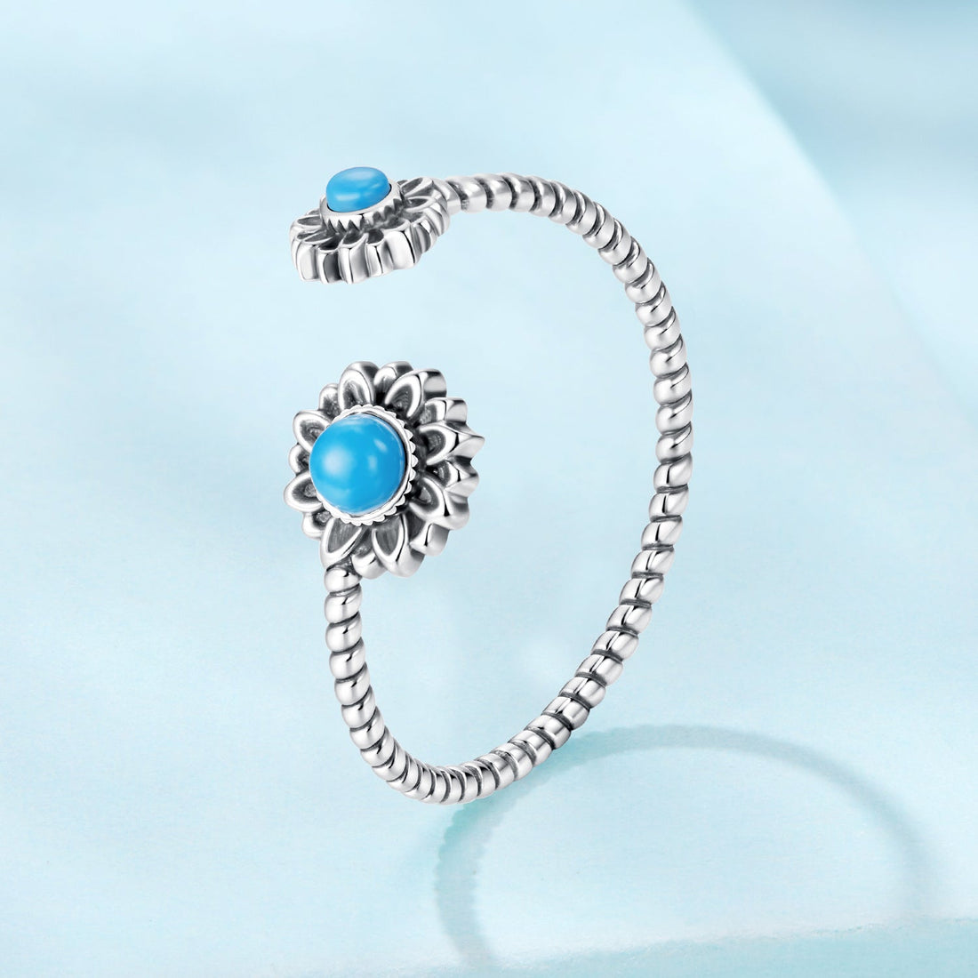 925 Sterling Silver Synthetic Turquoise Ring for Women - Oxidized Silver, Width: 0.12cm, Size: 0.5-0.7cm  DestGlow