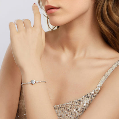 925 Sterling Silver Bracelet 17cm Heart-shaped 1.0cm for Women  DestGlow