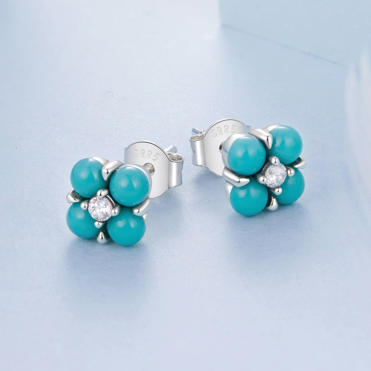 925 Sterling Silver Earrings with Synthetic Turquoise and CZ in Oxidized Finish  DestGlow