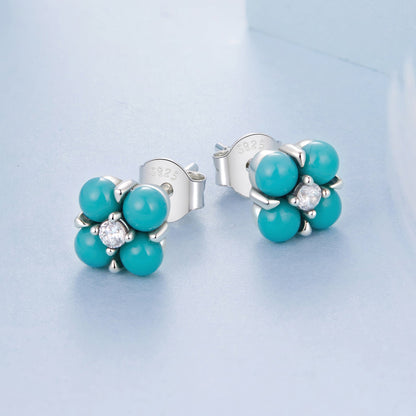 925 Sterling Silver Earrings with Synthetic Turquoise and CZ in Oxidized Finish  DestGlow