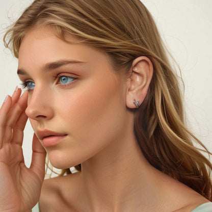 925 Sterling Silver Earrings with White Gold Plating, 1.1x0.7 cm, for Women  DestGlow
