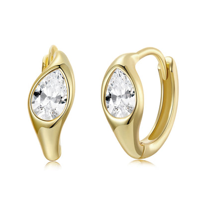 925 Sterling Silver Pave Setting CZ Earrings with Gold Plating, 1.3x0.5cm for Women  DestGlow