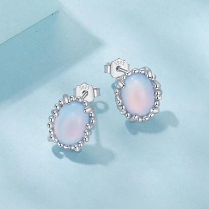 925 Sterling Silver Earrings for Women with Transparent Glass, 1.0*0.9cm  DestGlow