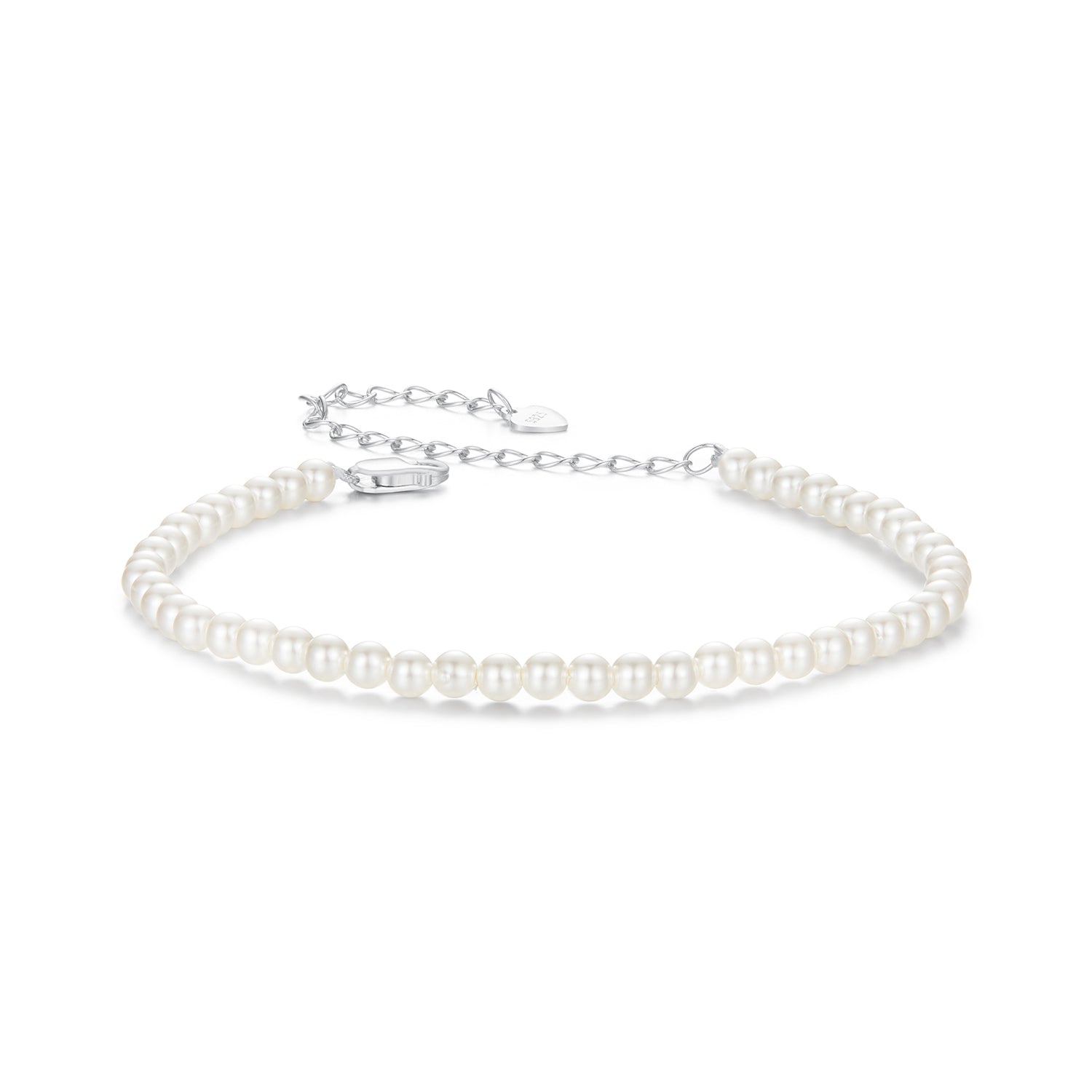 925 Sterling Silver White Gold Plated Shell Pearl Bracelet 16+6cm for Women  DestGlow