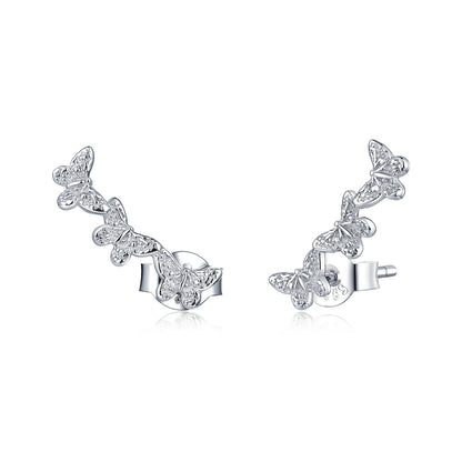 925 Sterling Silver Earrings - 1.4x0.5 cm - Platinum Plated for Women  DestGlow