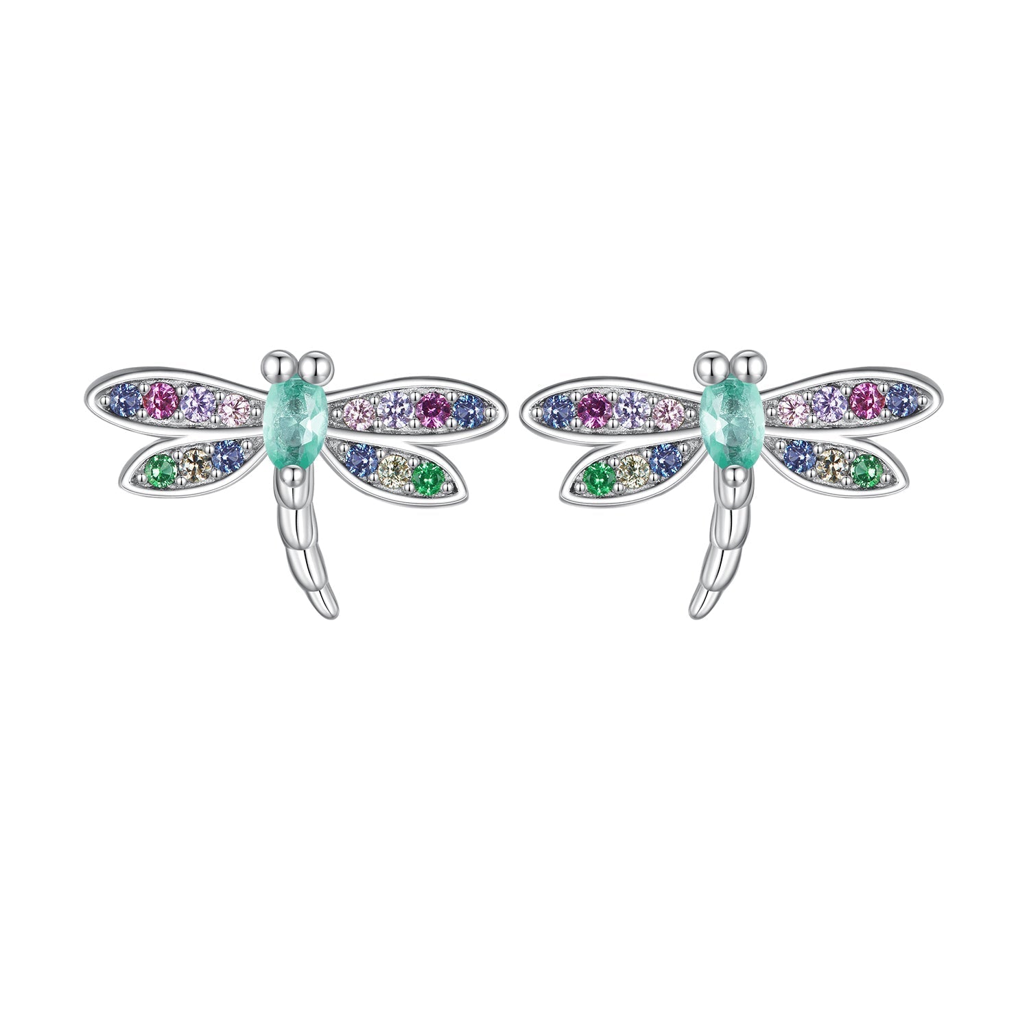 925 Sterling Silver Earrings with Pavé CZ and Transparent Glass